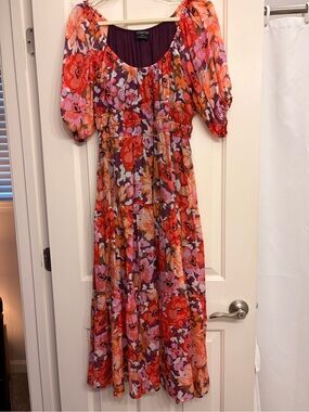 Sweetheart Floral Midi Dress in Red and Purple - MinkPink